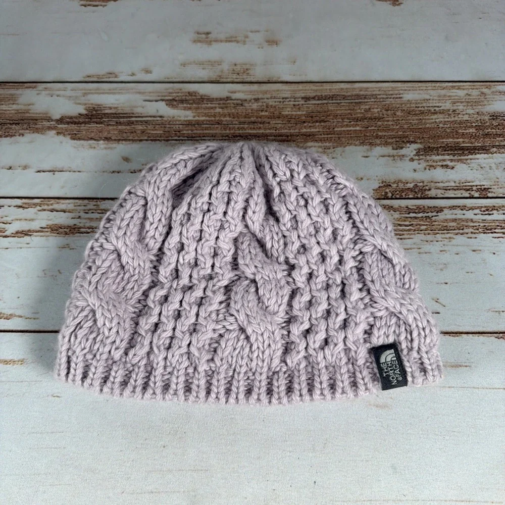North Face Chunky Cable Knit Beanie Wool Alpaca OSFM Ski Hat Used